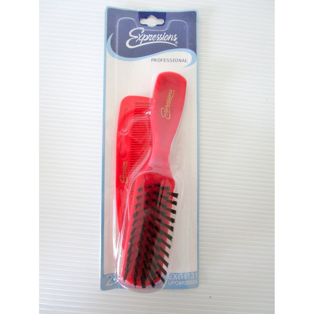 Vintage Red Small Brush and Comb Set Expressions New Old Stock 6"